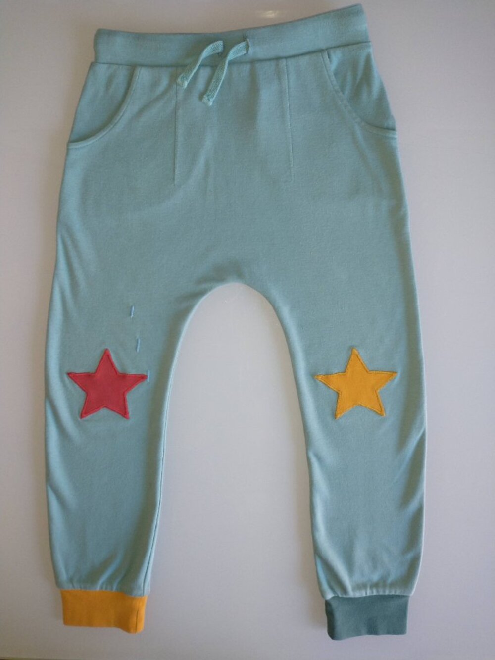 Little Green Radicals ORGANIC Star Knee Patch Joggers 7 8 Blue Seamless Crotch